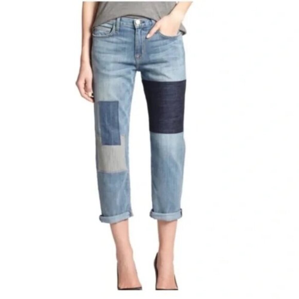 Current/Elliott Blue Patchwork Boyfriend Jeans - image 1